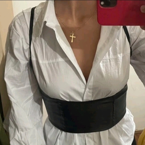 Boutique Accessories - Black wide corset belt faux leather harness suspenders steampunk waist belt